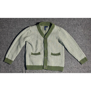 Janie and Jack Boys Bronze Green & Ivory Houndstooth Knitted Cardigan - 2T